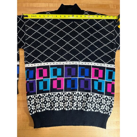 VTG Retro 1980's Ossi Knit Ski Sweater Bold Multi-Color Shoulder Pads Wool Blend - Picture 4 of 8